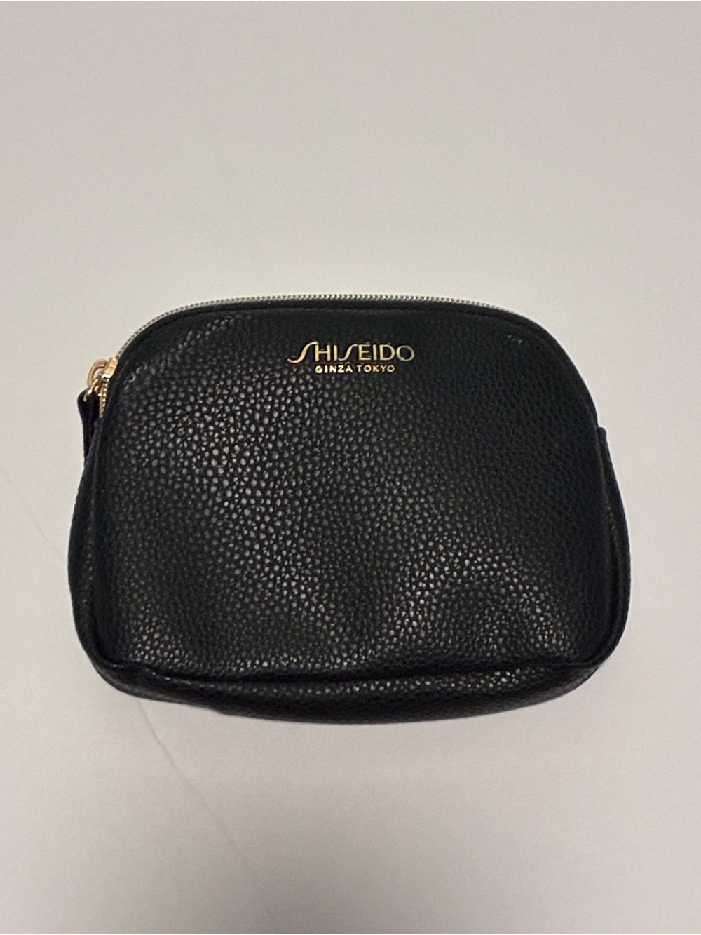Shiseido Black Pebbled Leather Cosmetic Case with Gold Logo